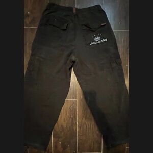 JNCO Army Twill Warrior Y2K Cargo Baggy Wide Leg Black Pants Embroidered 34x32
